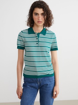 Lc Waikiki Yeni Sezon Polo Yaka Çizgili Kadın Triko Kazak