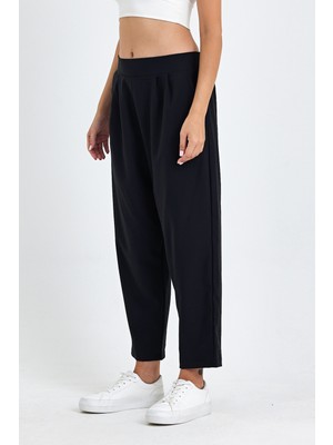 Yüksek Bel Beli Lastikli Likralı Keten Haki Yeşil Renk Kadın Şalvar Pantolon