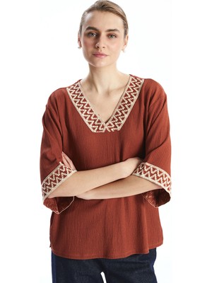 Lc Waikiki Yeni Sezon V Yaka Desenli Kadın Bluz