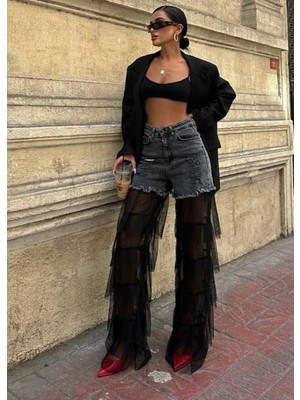 Tasarım Pinterst Model Kot Pantolon Jeans Ithal Kumaş Kalite Palazzo Pantolon