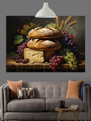 Peynir ve Üzüm Natürmort Düzeni Dekoratif Kanvas - Mdf Ahşap Tablo