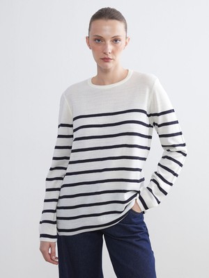 Lc Waikiki Yeni Sezon Bisiklet Yaka Çizgili Kadın Triko Kazak