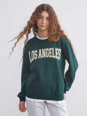 Lc Waikiki Yeni Sezon Los Angeles Baskılı Oversize Kadın Kalın Sweatshirt