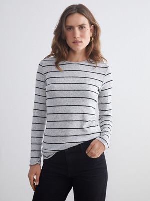 Lc Waikiki Yeni Sezon Bisiklet Yaka Çizgili Kadın Tişört