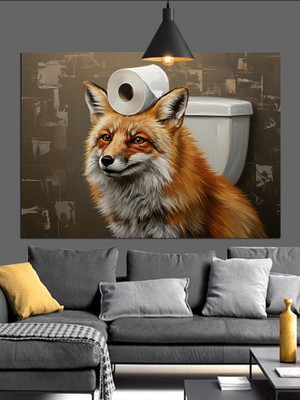 Tuvalet Kağıdı ve Tilki Dekoratif Kanvas - Mdf Ahşap Tablo