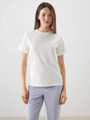 Lc Waikiki Yeni Sezon Bisiklet Yaka Taşlı Kadın Tişört