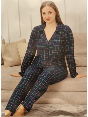 Mirano  Süet Battal Beden Düğmeli Anne Pijama Takımı