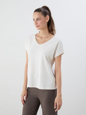 Lc Waikiki Yeni Sezon V Yaka Dokulu Kadın Tişört