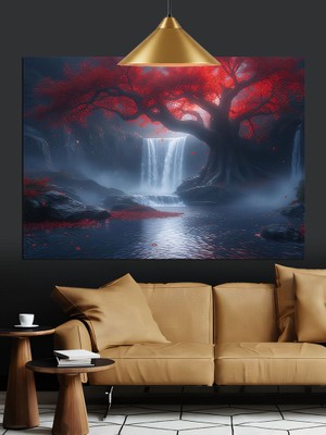 kırmızı ışıklar altında  şelale dekoratif kanvas - mdf ahşap tablo