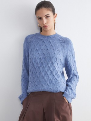 Lc Waikiki Yeni Sezon Bisiklet Yaka Kendinden Desenli Kadın Triko Kazak