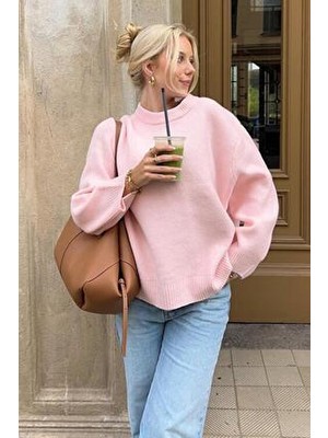 Pembe Bisiklet Yaka Oversize Triko Kazak MG1972