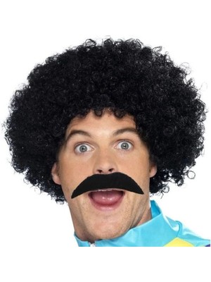 AyrStore Siyah Scouser Erkek Kısa Peruk ve Bıyık Seti