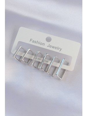 AyrStore Pirinç Gümüş Renk Dikdörtgen Model Küpe Seti