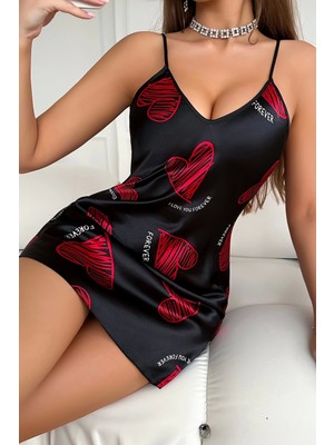 Büyük Kırmızı Kalp Desenli  Saten