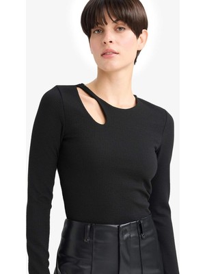 DeFacto Slim Fit Bisiklet Yaka Fitilli Kaşkorse Uzun Kollu Tişört D5114AX25AU