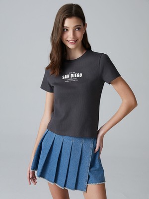 Lc Waikiki Yeni Sezon Bisiklet Yaka San Diego Baskılı Genç Kız Tişört