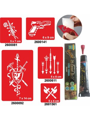 Savaş Aletleri Desenleri Hint Kınası ile Geçici Dövme Yapma Seti