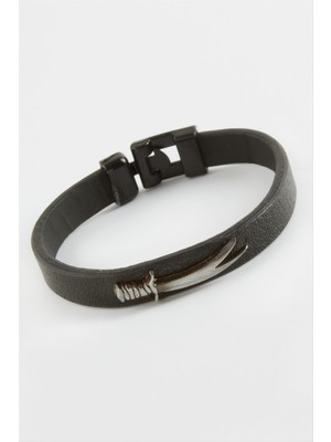 Ds-Derin Hançer Kaliteli Suni Deri Bileklik-Siyah