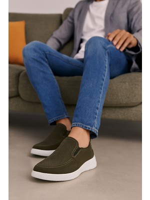 Growish GR0398 Hakiki Nubuk Deri Haki Renk Delik Desenli Hafif Beyaz Poli Taban Ayakkabı