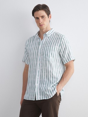 Lc Waikiki Yeni Sezon Regular Fit Kısa Kollu Çizgili Poplin Erkek Gömlek