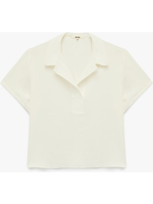 Rahat Kalıp Aerobin Kumaş Kısa Kollu Polo Yaka Crop Tişört