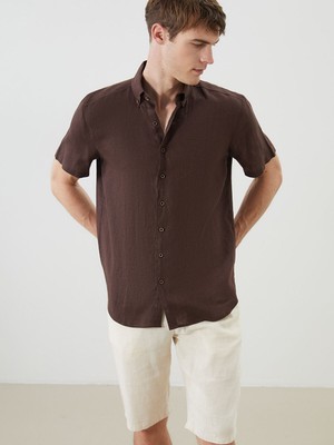 Lc Waikiki Yeni Sezon Regular Fit Kısa Kollu %100 Keten Erkek Gömlek