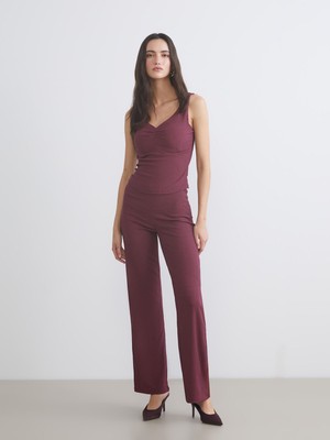 Lc Waikiki Yeni Sezon Beli Lastikli Dokulu Geniş Paça Kadın Pantolon