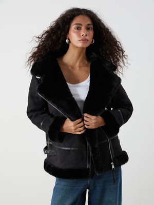 Lc Waikiki Yeni Sezon Biker Yaka Kadın Süet Görünümlü Mont