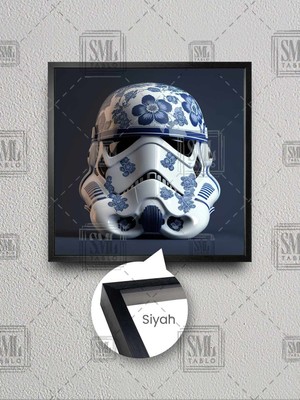 Star Wars Çini Seramik Stormtrooper Maskesi Yıldız Savaşları Film Çerçeveli Kare Kanvas Tablo
