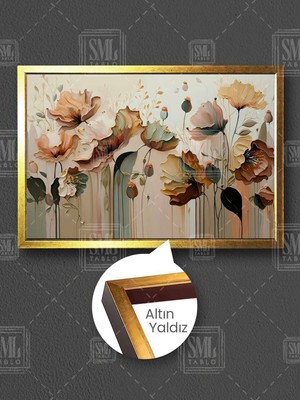 Estetik Çiçekler Soyut Çiçek Buketi Modern Dekoratif Çerçeveli Yatay Kanvas Tablo