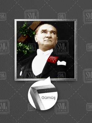 CT3031286 Mustafa Kemal Atatürk Chp Kırmızı Yaka Mendili Asil Türk Çerçeveli Kare Kanvas Tablo