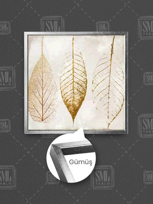 Altın Çizgisel Yapraklar Gold Modern Lüks Dekor Çerçeveli Kare Kanvas Tablo