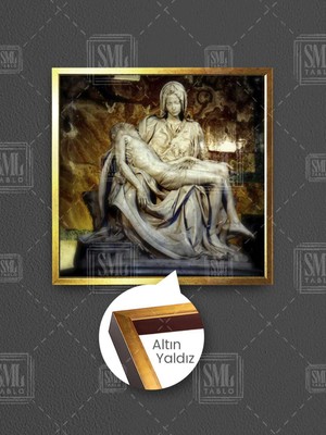 Pieta Heykeli Meryem Ana Hz Isa Mermer Michelangelo Heykel Çerçeveli Kare Kanvas Tablo