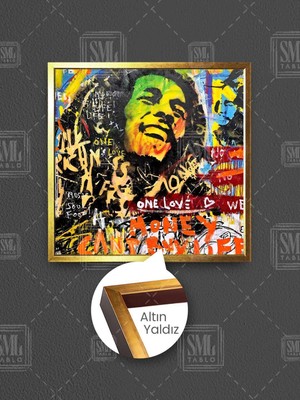 Bob Marley Grafitti Sokak Sanatı One Love Banksy Dekor Çerçeveli Kare Kanvas Tablo
