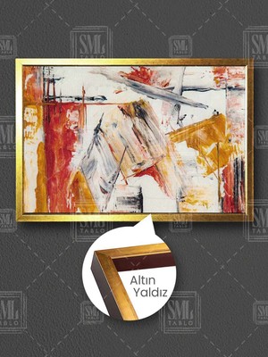 Turuncu ve Toprak Tonları Fırça Izleri Modern Dekor Çerçeveli Yatay Kanvas Tablo