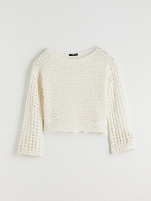 Lc Waikiki Yeni Sezon Kayık Yaka Ajurlu Kadın Triko Kazak