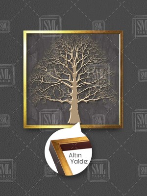 Altın Dallı Ağaç Gold Dekor Modern Sanat Çerçeveli Kare Kanvas Tablo