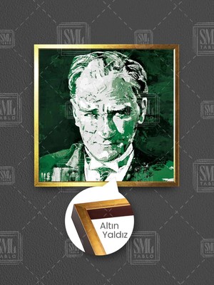 Mustafa Kemal Atatürk Karimzatik Portre Yeşil Beyaz Çerçeveli Kare Kanvas Tablo