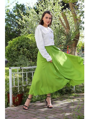 Vellichor Beli Lastikli Süper Kloş Etek Yeşil