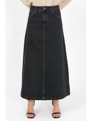 Yüksek Bel A Kesim Denim Etek Antrasit