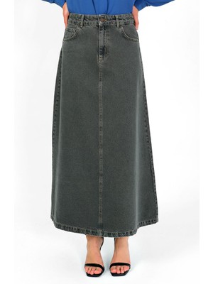 Yüksek Bel A Kesim Denim Etek Yeşil