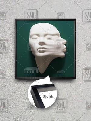 Yeşil Duvardan Çıkan Kadın Heykel Öpücük Çerçeveli Kare Kanvas Tablo