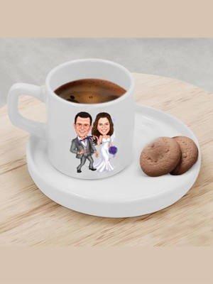 Özcan Tasarım Kişiye Özel Türk Kahvesi Fincanı Karikatür Gelin Damat Fincanı