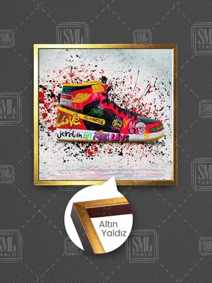 Kırmızı Sneaker Ayakkabı Grafitti Genç Odası Dekor Çerçeveli Kare Kanvas Tablo