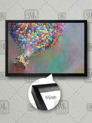 Balonlara Bağlı Gökyüzüne Çıkan Ev Up Filmi Animasyon Çerçeveli Yatay Kanvas Tablo