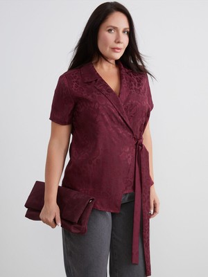 Lc Waikiki Yeni Sezon Büyük Beden Kruvaze Yaka Desenli Saten Bluz