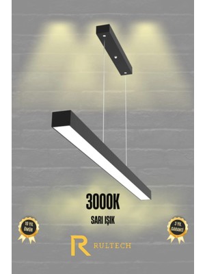 Rultech Lineer 60 cm Siyah Kasa Gün Işık 3000 K Ledli Sarkıt Modern  Avize - Salon, Mutfak, Masa Üstü