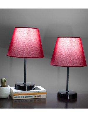 Vivido Abajur Bordo Modern Ikili Yatak Odası Abajur Siyah Ayaklı Masa Lambası