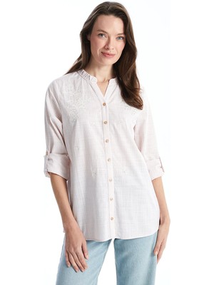 Lc Waikiki Yeni Sezon Kaçık Yaka Çizgili Poplin Kadın Gömlek
