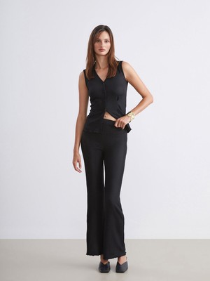 Lc Waikiki Yeni Sezon Beli Lastikli Dokulu Ispanyol Paça Kadın Pantolon